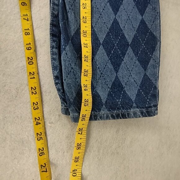 Rue 21 100% Cotton Blue Diamond Check Denim Capri Jeans Pants 5 Pocket Size 12 - Picture 8 of 10